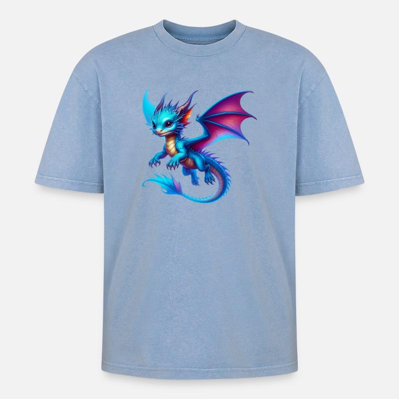 Drache - Oversized Unisex Premium Acid-Washed T-Shirt - Blau Acid Wash