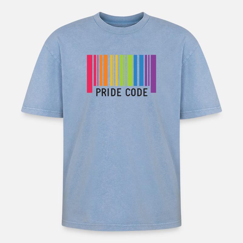 LGBT Pride Monat - Pride Code - Oversized Unisex Premium Acid-Washed T-Shirt - Blau Acid Wash
