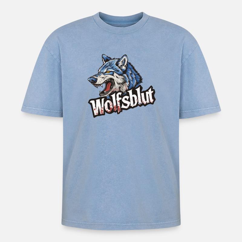 Wolfsblut Werwolf Logo - Oversized Unisex Premium Acid-Washed T-Shirt - Blau Acid Wash