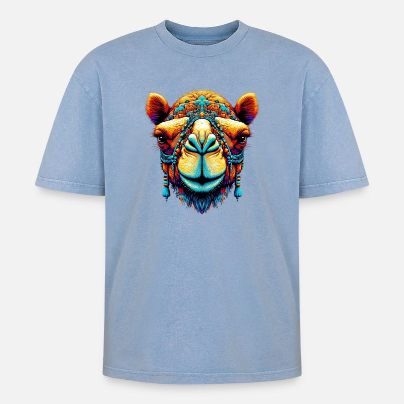 Kamel - Oversized Unisex Premium Acid-Washed T-Shirt - Blau Acid Wash