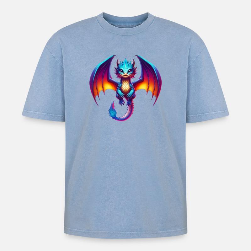 Drache - Oversized Unisex Premium Acid-Washed T-Shirt - Blau Acid Wash