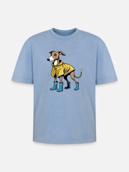 Whippet in raincoat - Oversized Unisex Premium Acid-Washed T-Shirt - acid washed blue