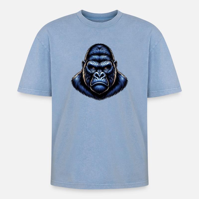 Gorilla - Oversized Unisex Premium Acid-Washed T-Shirt - Blau Acid Wash