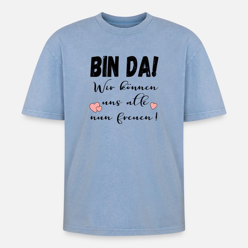 BIN DA - FREUDE IRONIE - Oversized Unisex Premium Acid-Washed T-Shirt - Blau Acid Wash