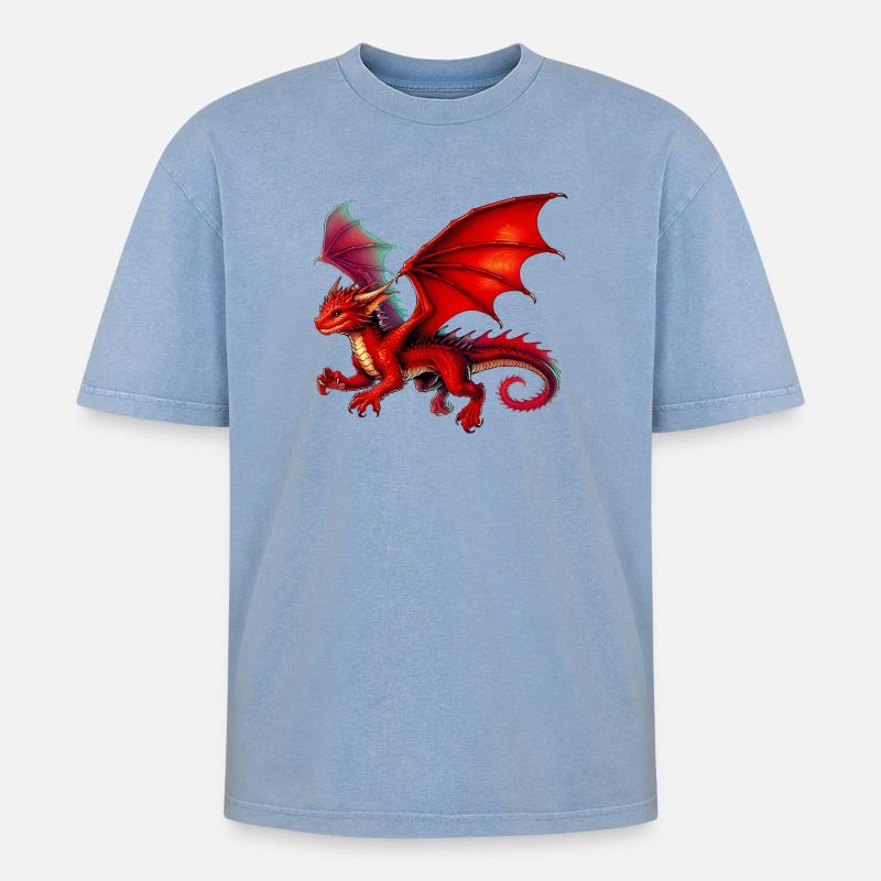 Drache - Oversized Unisex Premium Acid-Washed T-Shirt - Blau Acid Wash