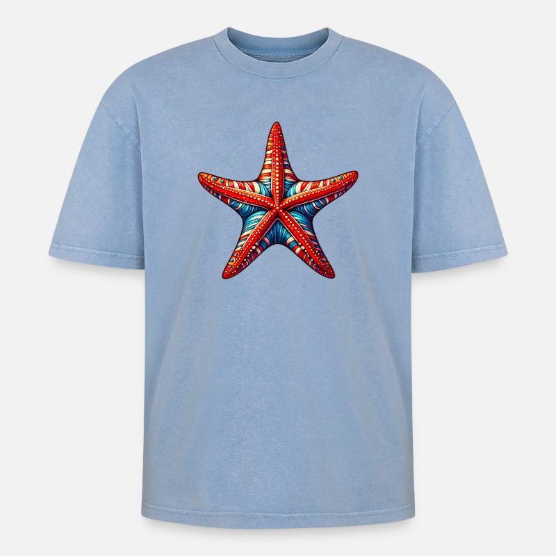 Seestern - Oversized Unisex Premium Acid-Washed T-Shirt - Blau Acid Wash