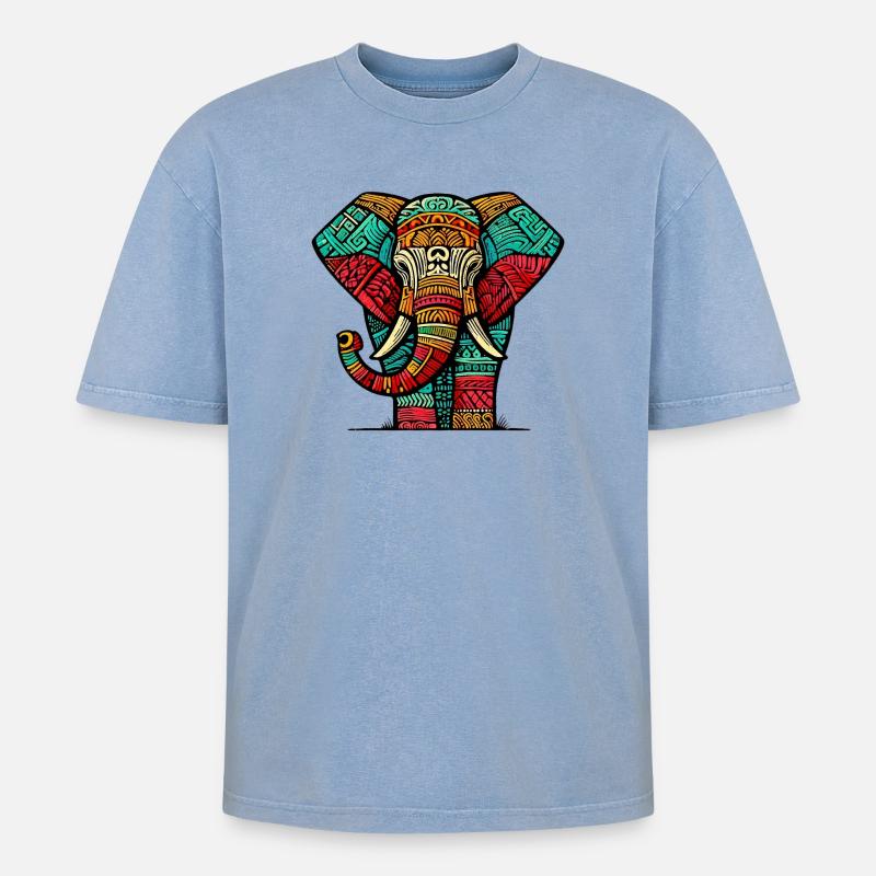 Elefant - Oversized Unisex Premium Acid-Washed T-Shirt - Blau Acid Wash
