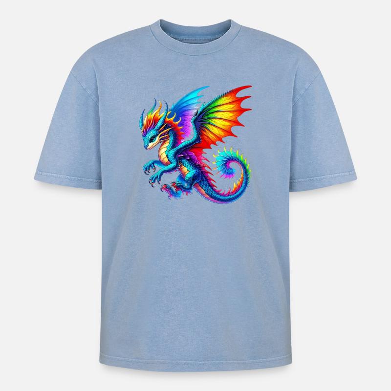 Drache - Oversized Unisex Premium Acid-Washed T-Shirt - Blau Acid Wash