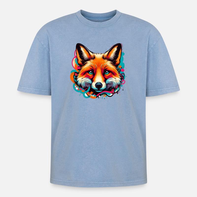 Fuchs - Oversized Unisex Premium Acid-Washed T-Shirt - Blau Acid Wash