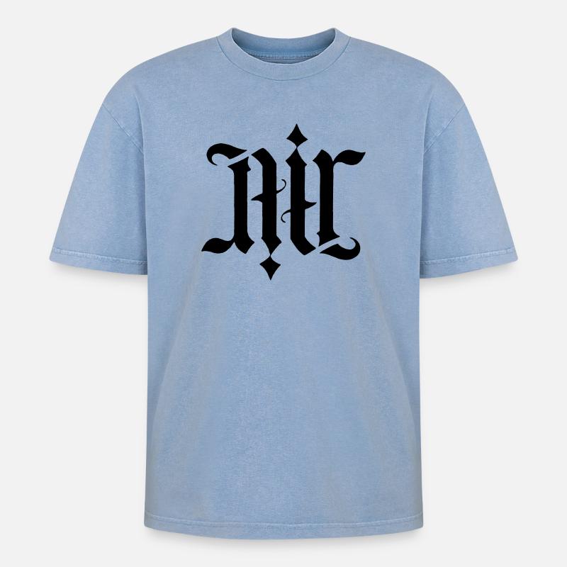 Ambigramm - Air  - Oversized Unisex Premium Acid-Washed T-Shirt - Blau Acid Wash