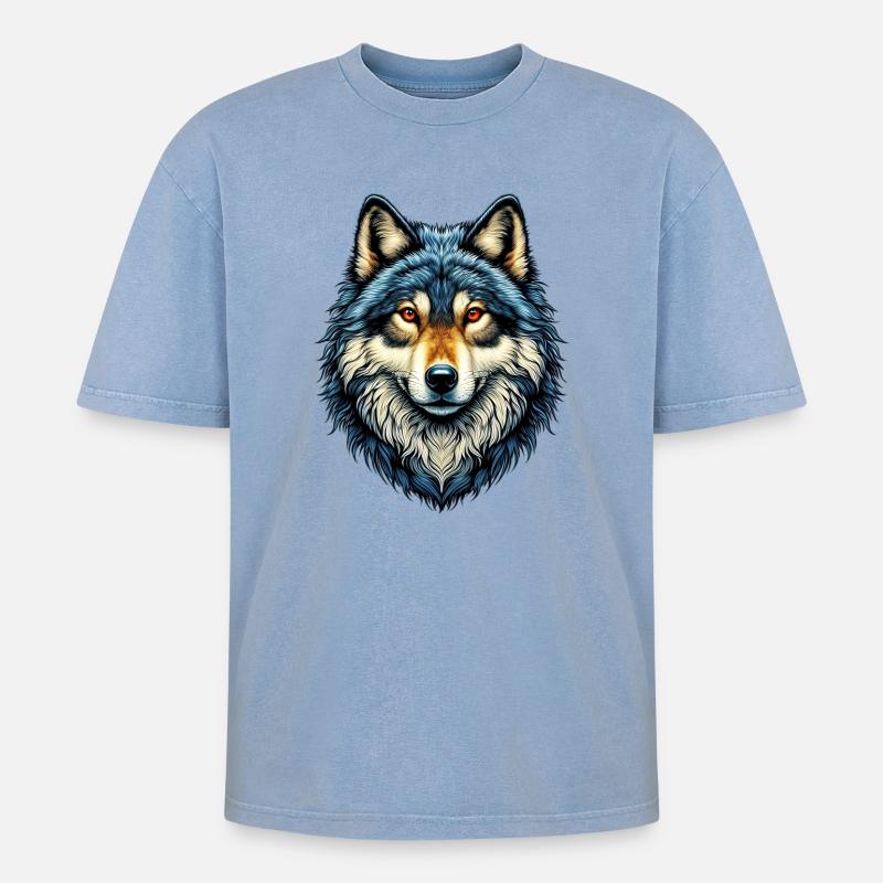 Wolf - Oversized Unisex Premium Acid-Washed T-Shirt - Blau Acid Wash