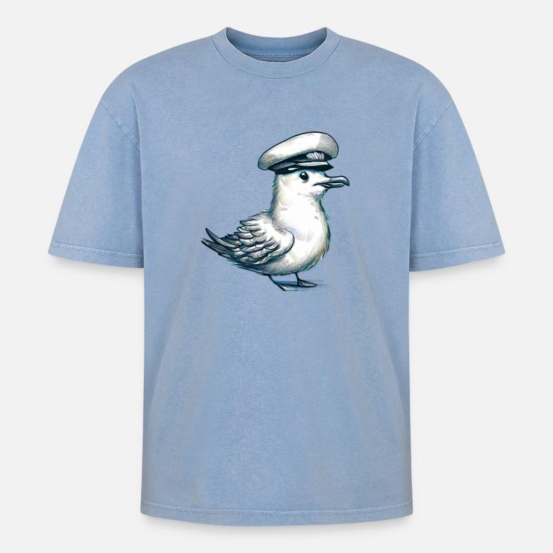 Möwe - Oversized Unisex Premium Acid-Washed T-Shirt - Blau Acid Wash