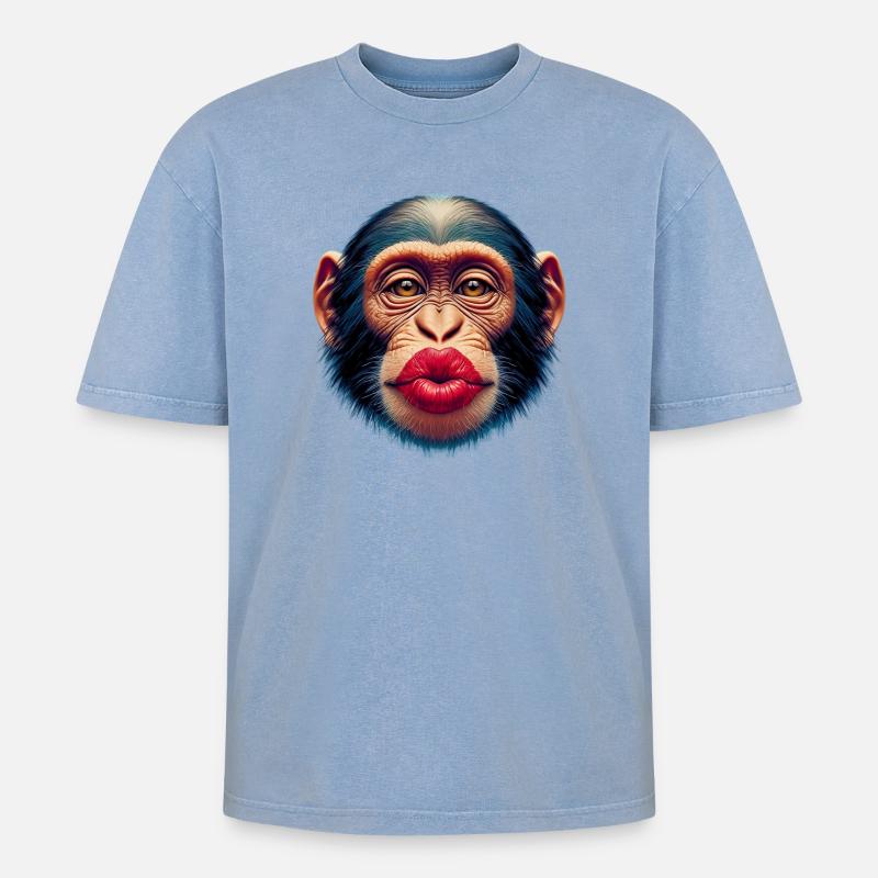 Baiser de singe - T-shirt Premium unisexe oversize acid-washed - bleu délavé acide