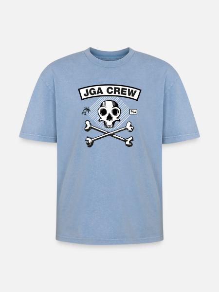 JGA Crew - Skull and Bones - Oversized Unisex Premium Acid-Washed T-Shirt - Blau Acid Wash