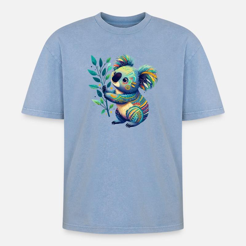 Koala - Oversized Unisex Premium Acid-Washed T-Shirt - Blau Acid Wash