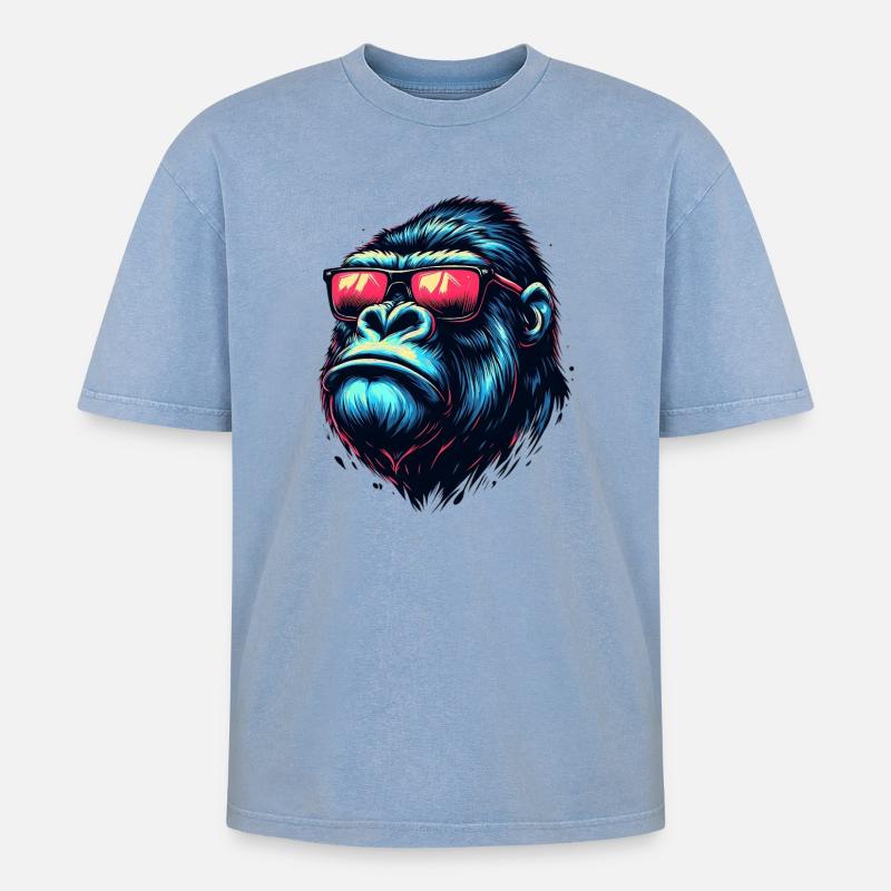 Gorilla - Oversized Unisex Premium Acid-Washed T-Shirt - Blau Acid Wash
