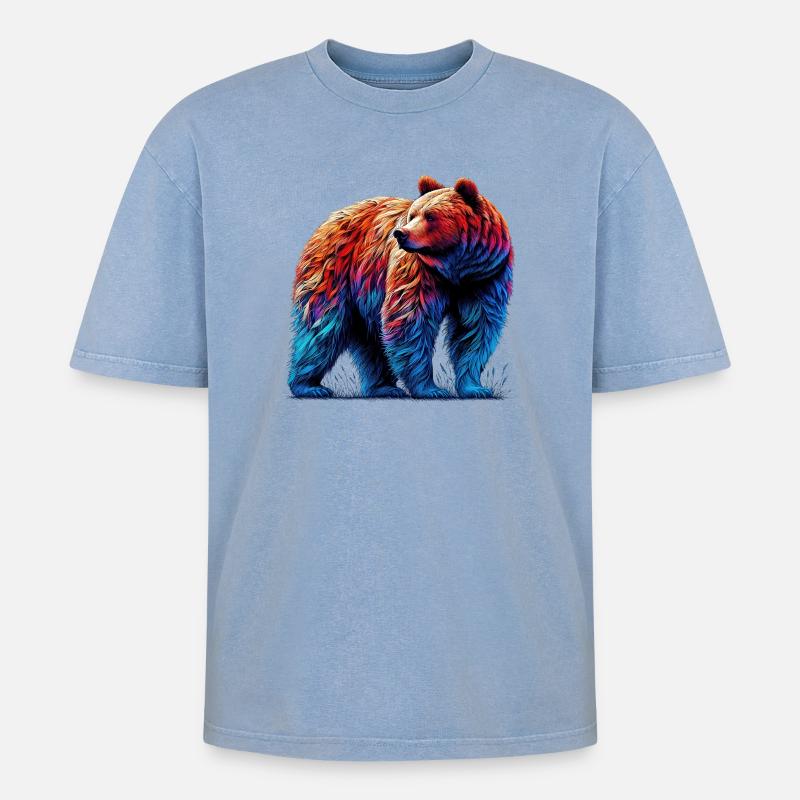 Bär - Oversized Unisex Premium Acid-Washed T-Shirt - Blau Acid Wash