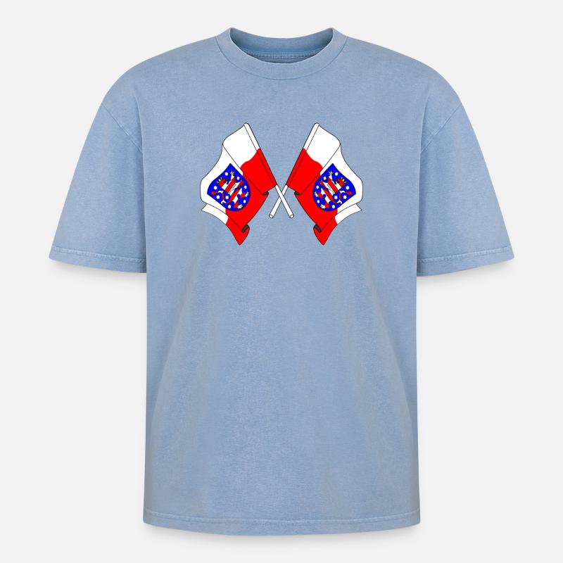 Two flags crossed Thuringia - Oversized Unisex Premium Acid-Washed T-Shirt - acid washed blue