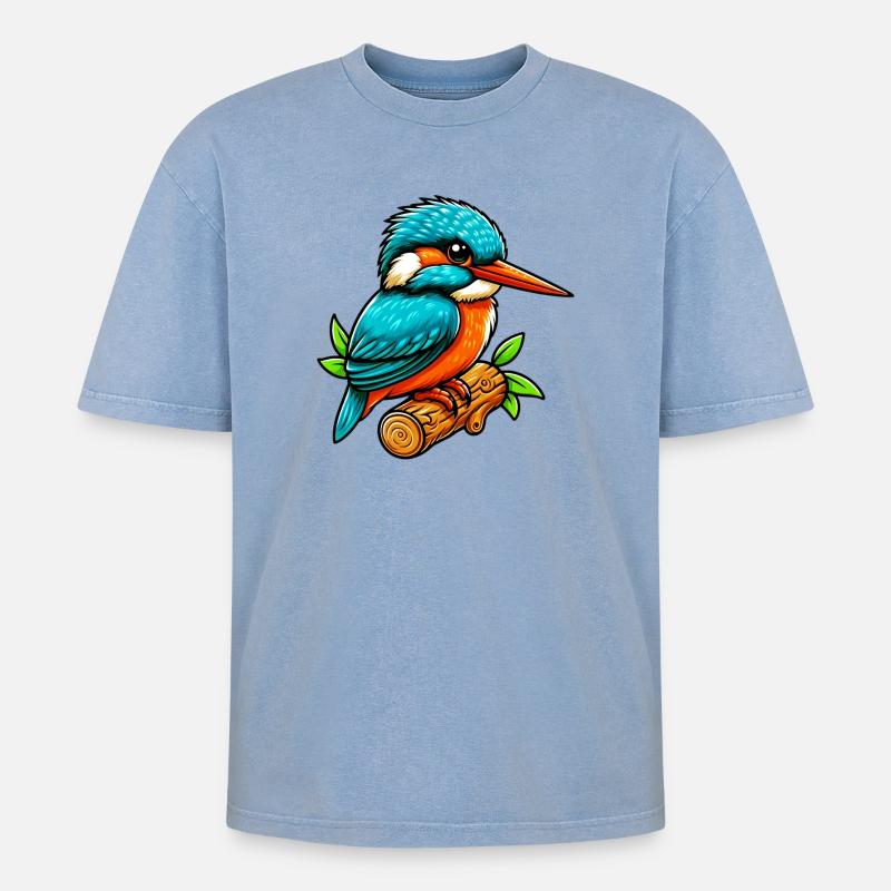Eisvogel - Oversized Unisex Premium Acid-Washed T-Shirt - Blau Acid Wash