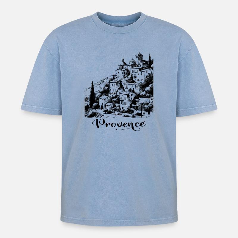 Provence - Oversized Unisex Premium Acid-Washed T-Shirt - Blau Acid Wash