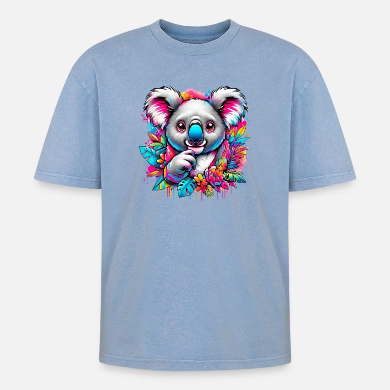 Koala - T-shirt Premium unisexe oversize acid-washed - bleu délavé acide