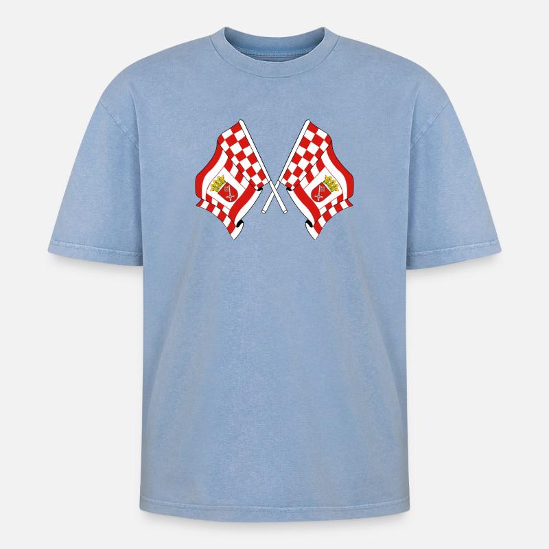 Two flags Bremen - Oversized Unisex Premium Acid-Washed T-Shirt - acid washed blue