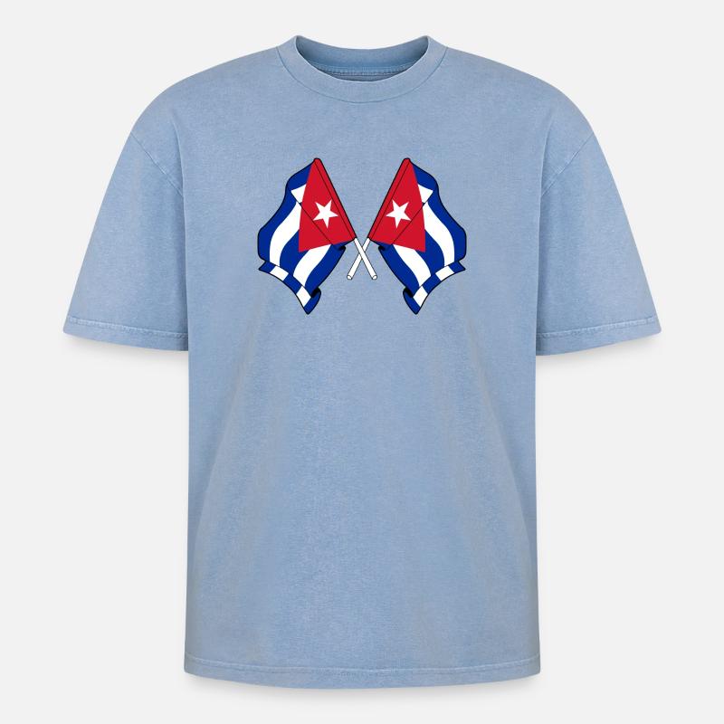 Deux drapeaux de Cuba - T-shirt Premium unisexe oversize acid-washed - bleu délavé acide
