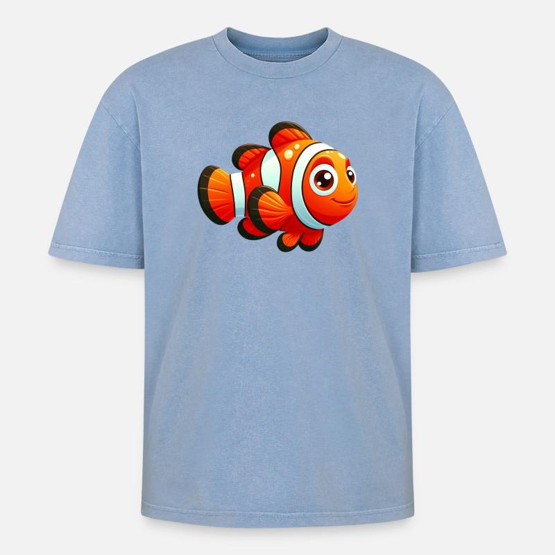Clownfisch - Oversized Unisex Premium Acid-Washed T-Shirt - Blau Acid Wash