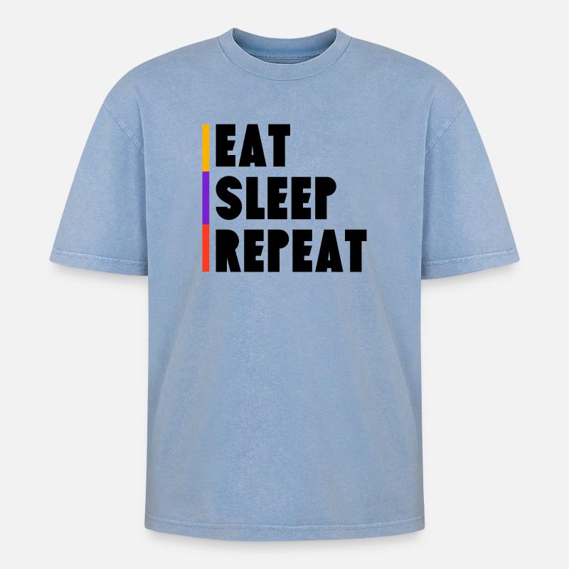 Eat - Sleep - Repeat - Oversized Unisex Premium Acid-Washed T-Shirt - Blau Acid Wash