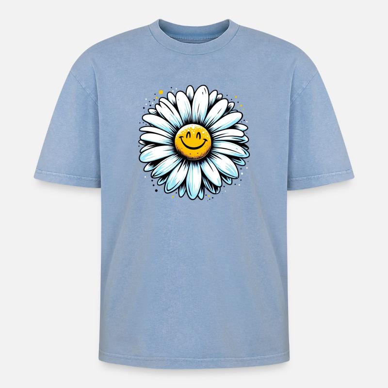 Gänseblümchen - Oversized Unisex Premium Acid-Washed T-Shirt - Blau Acid Wash