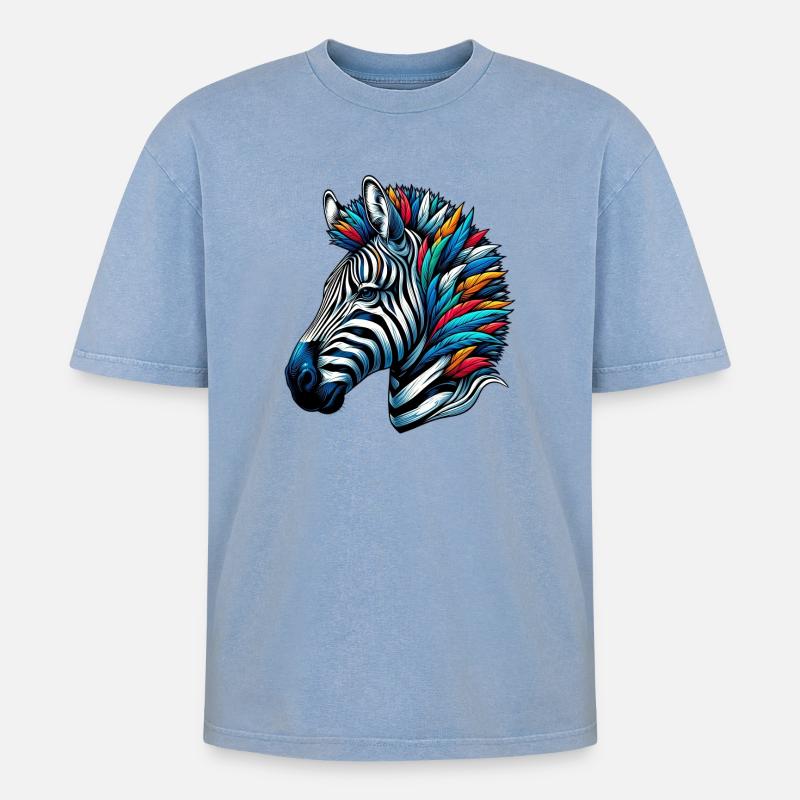 Zebra - Oversized Unisex Premium Acid-Washed T-Shirt - Blau Acid Wash