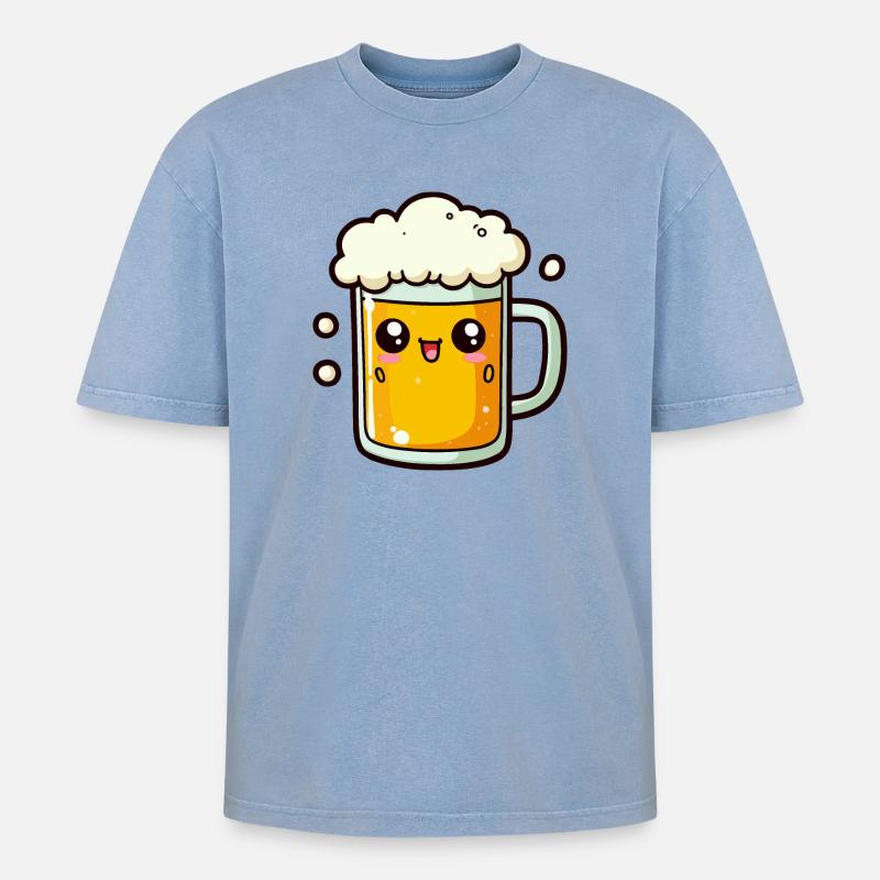 Comic Bier - Oversized Unisex Premium Acid-Washed T-Shirt - Blau Acid Wash