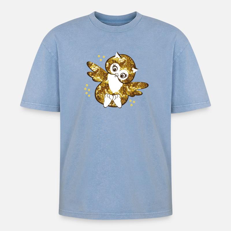 Funkelnde Eulenmädchen Illustration - Oversized Unisex Premium Acid-Washed T-Shirt - Blau Acid Wash