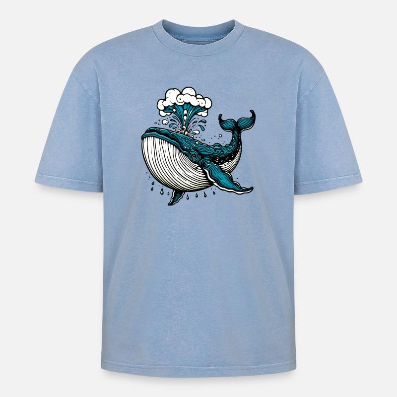 Wal - Oversized Unisex Premium Acid-Washed T-Shirt - Blau Acid Wash