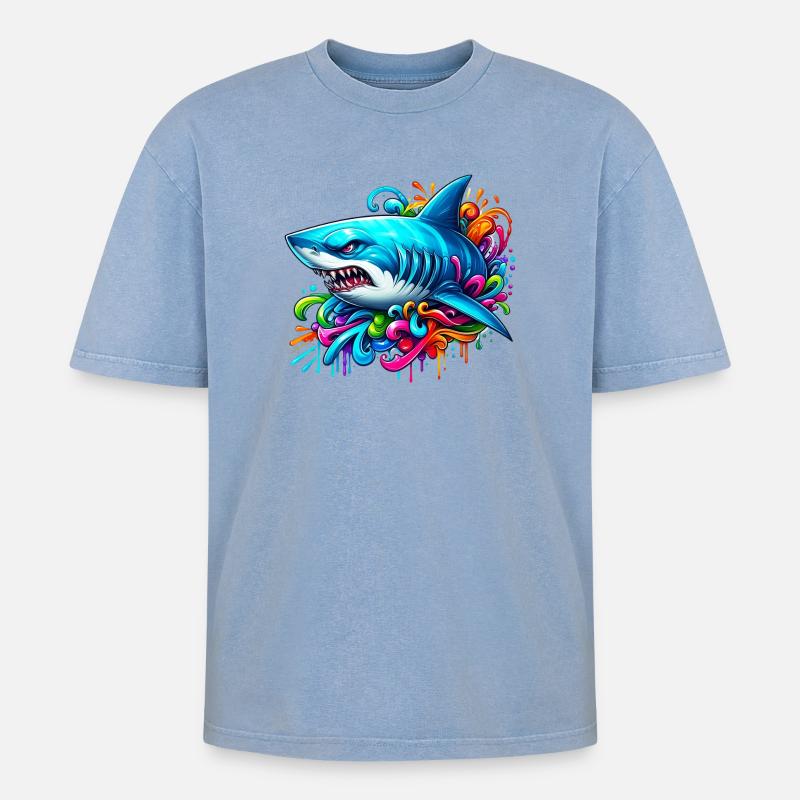 Hai - Oversized Unisex Premium Acid-Washed T-Shirt - Blau Acid Wash