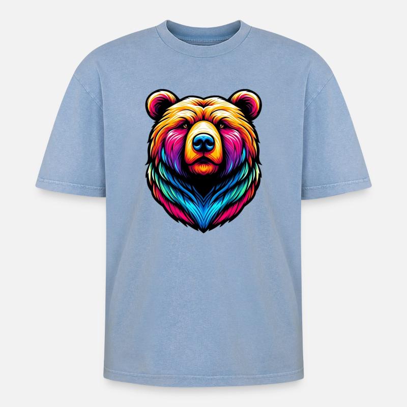 Bear - Oversized Unisex Premium Acid-Washed T-Shirt - acid washed blue