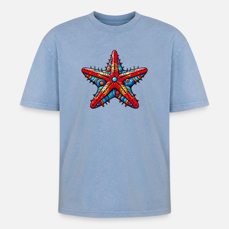 Seestern - Oversized Unisex Premium Acid-Washed T-Shirt - Blau Acid Wash