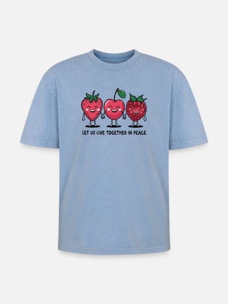 Berries of Peace - Oversized Unisex Premium Acid-Washed T-Shirt - acid washed blue