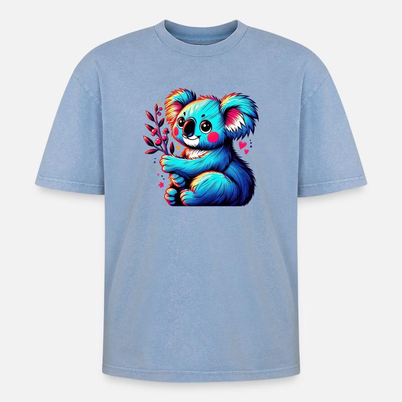 Koala - Oversized Unisex Premium Acid-Washed T-Shirt - Blau Acid Wash