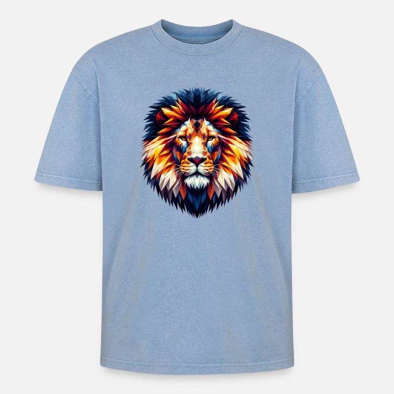 Polygonaler Löwe - Oversized Unisex Premium Acid-Washed T-Shirt - Blau Acid Wash