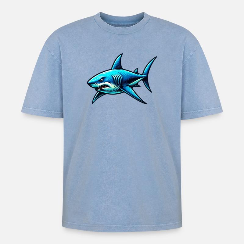 Hai - Oversized Unisex Premium Acid-Washed T-Shirt - Blau Acid Wash