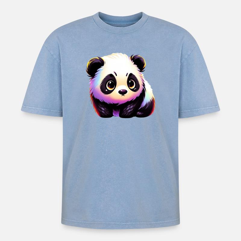 Panda - Oversized Unisex Premium Acid-Washed T-Shirt - Blau Acid Wash