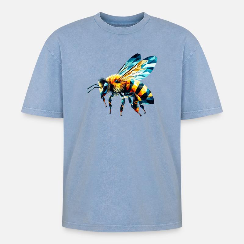 Abeille polygonale - T-shirt Premium unisexe oversize acid-washed - bleu délavé acide