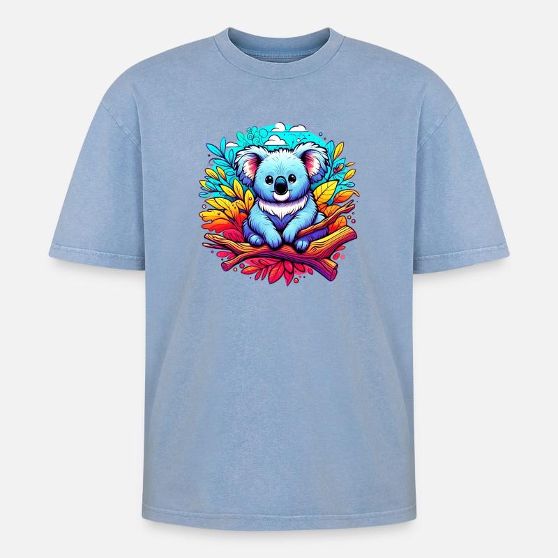 Koala - Oversized Unisex Premium Acid-Washed T-Shirt - Blau Acid Wash