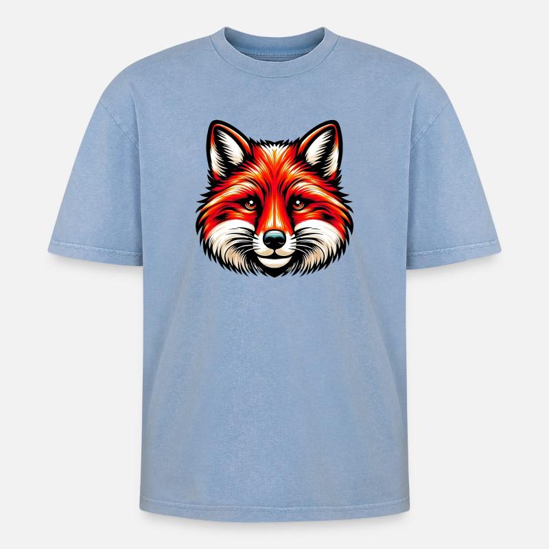Fuchs - Oversized Unisex Premium Acid-Washed T-Shirt - Blau Acid Wash