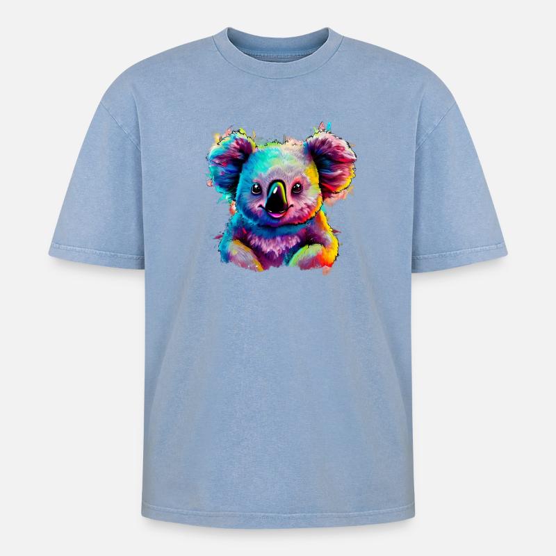 Koala - Oversized Unisex Premium Acid-Washed T-Shirt - Blau Acid Wash