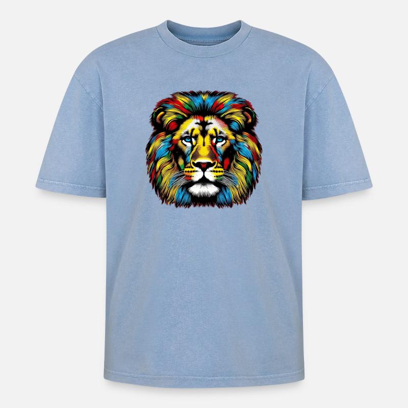 Löwe - Oversized Unisex Premium Acid-Washed T-Shirt - Blau Acid Wash
