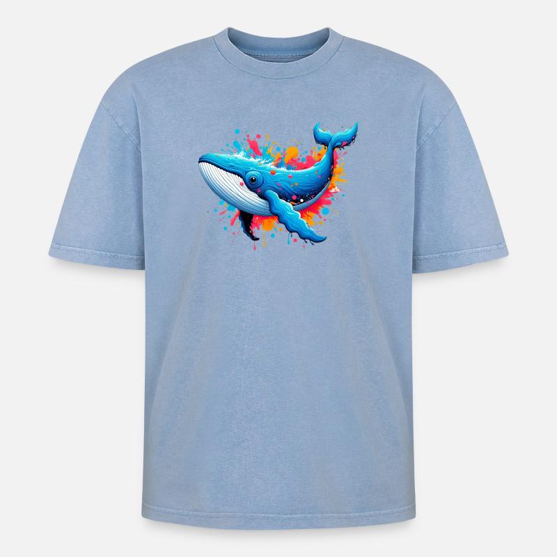 Wal - Oversized Unisex Premium Acid-Washed T-Shirt - Blau Acid Wash