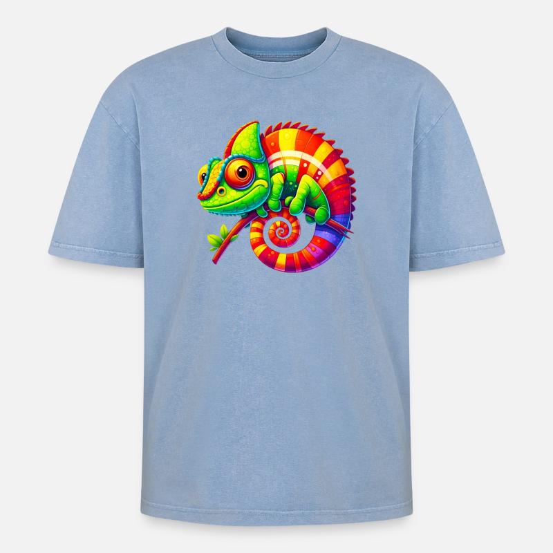Chamäleon - Oversized Unisex Premium Acid-Washed T-Shirt - Blau Acid Wash