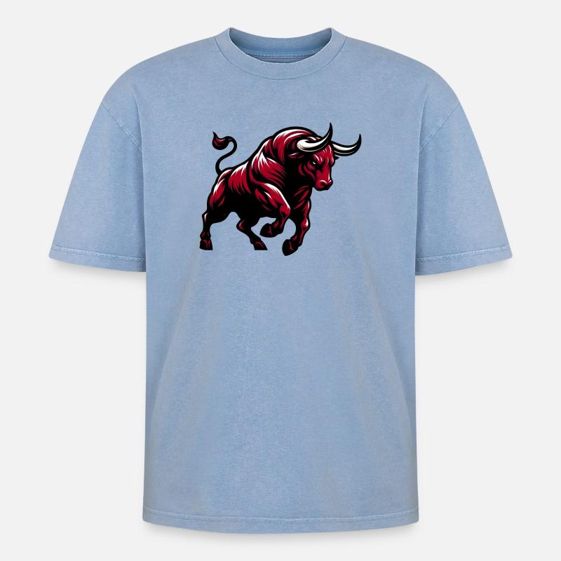 Stier - Oversized Unisex Premium Acid-Washed T-Shirt - Blau Acid Wash